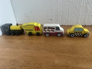 Greenbrier Wood Toy Vehicles Set Train Dump Truck Ice Cream Van Taxi 2019