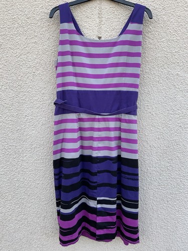 Hobbs Invitation UK 14 PURPLE Pink Grey Striped Pencil Dress PARTY COTTON - Bild 2 von 9