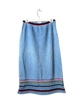 Christopher  Banks Denim Blue Cotton Maxi Skirt 8 Boho Cottagecore Striped Hem