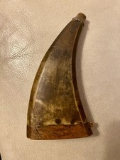 Antikes Pulverhorn 19. Jh. Pulverflasche Schwarz Horn Pulver Alt mit Holz