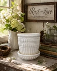 Vintage 1960s McCoy Pottery Planter Attached Saucer Cream Ivory USA 6"