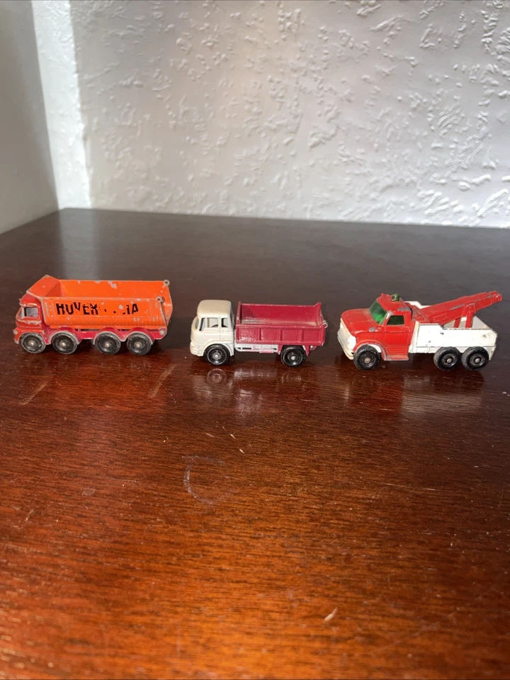 Lote de 3 camiones de juguete vintage Matchbox Lesney volquete Hoveringham Bedford Ford H naufragio Foto 2 de 4