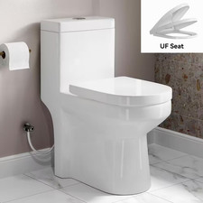 1-Piece 1.1/1.6 GPF Compact Dual Flush round Toilet in White Soft Close Durable