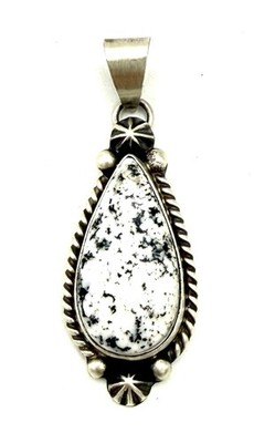 Navajo Native Sterling Silver White Buffalo Handmade Pendant By Johnny Dixon