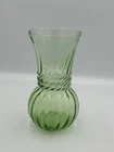 Vintage Anchor Hocking Green Optic Swirl Vase 6.5" Ribbed Glass MCM
