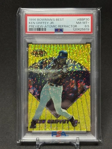 1996 Bowman Best Previews Ken Griffey Jr. Atomic Refractor card #BBP30 PSA 8.5