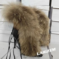 Women Ankle Boots Real Fur Thin High Heels Short Boots Ankle Lace Shoes Woman
