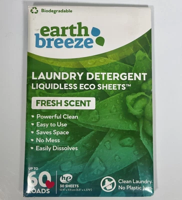 Laundry Detergent earth Breeze Eco Sheets 30 Sheets Fresh Scent Up To 60 Loads