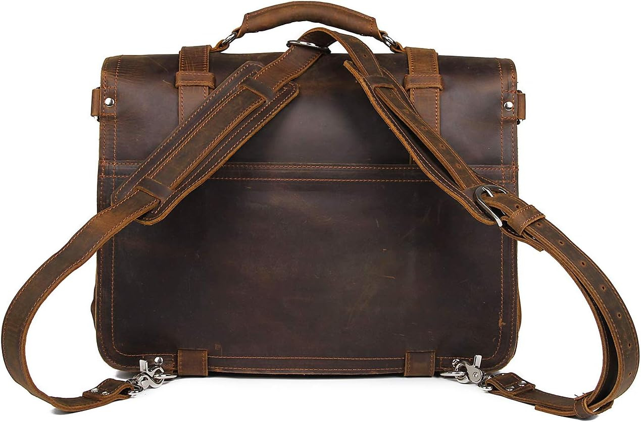 Polare Thick Full Grain Leather 16'' Briefcase Shoulder Messenger Bag for Men Fi