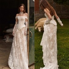 With Corset Lace Long Wedding Dress Without Gloves Dreamy Off Shoulder A-line