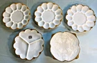 Anchor Hocking Milk White Deviled Egg Relish Tray Bowl Grapes 22K Gold Trim LOT