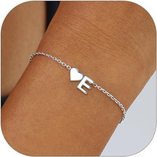 Sterling Silver Initial Bracelet Letters Personalized Heart Bracelet Hypoallerge