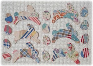 Vintage Cutter Quilt Bunny Applique Die Cuts Slow Stitch Journal Stash Builder