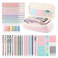 56 PCS Aesthetic School Supplies with Large Pencil Case 5 Inspirational Ballp...