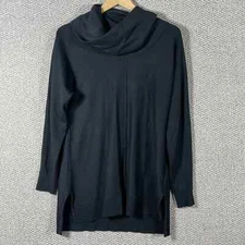 Joan Vass Tunic Sweater Womens Size Medium Black Knitted Cowl Neck Pullover