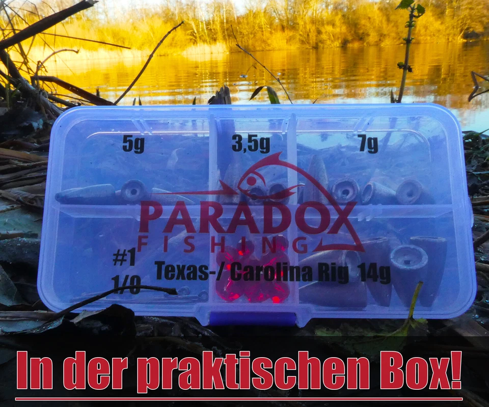 Paradox Fishing Carolina Rig Set/Texas Rig Set 3,5g-14g mit Offset Haken  - Bild 4 von 4