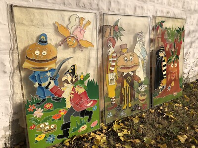 Original Vintage 70s McDonalds Hand Painted Stained Glass Store