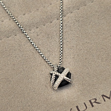 David Yurman Cable Wrap Black Onyx Diamonds Necklace 16"-17"