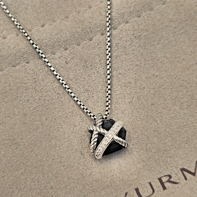David Yurman Cable Wrap Black Onyx & Diamonds Necklace 16