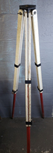 Vintage Wooden Legs Survey Transit Tripod Repurpose or Use Red/White Adjustable