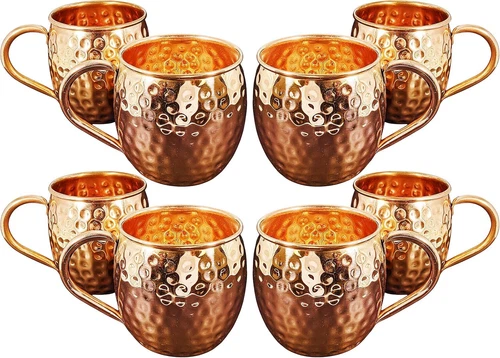 8 Pack Pure Copper Moscow Mule Mugs, Each Hammered Mug Holds 18 Ounces