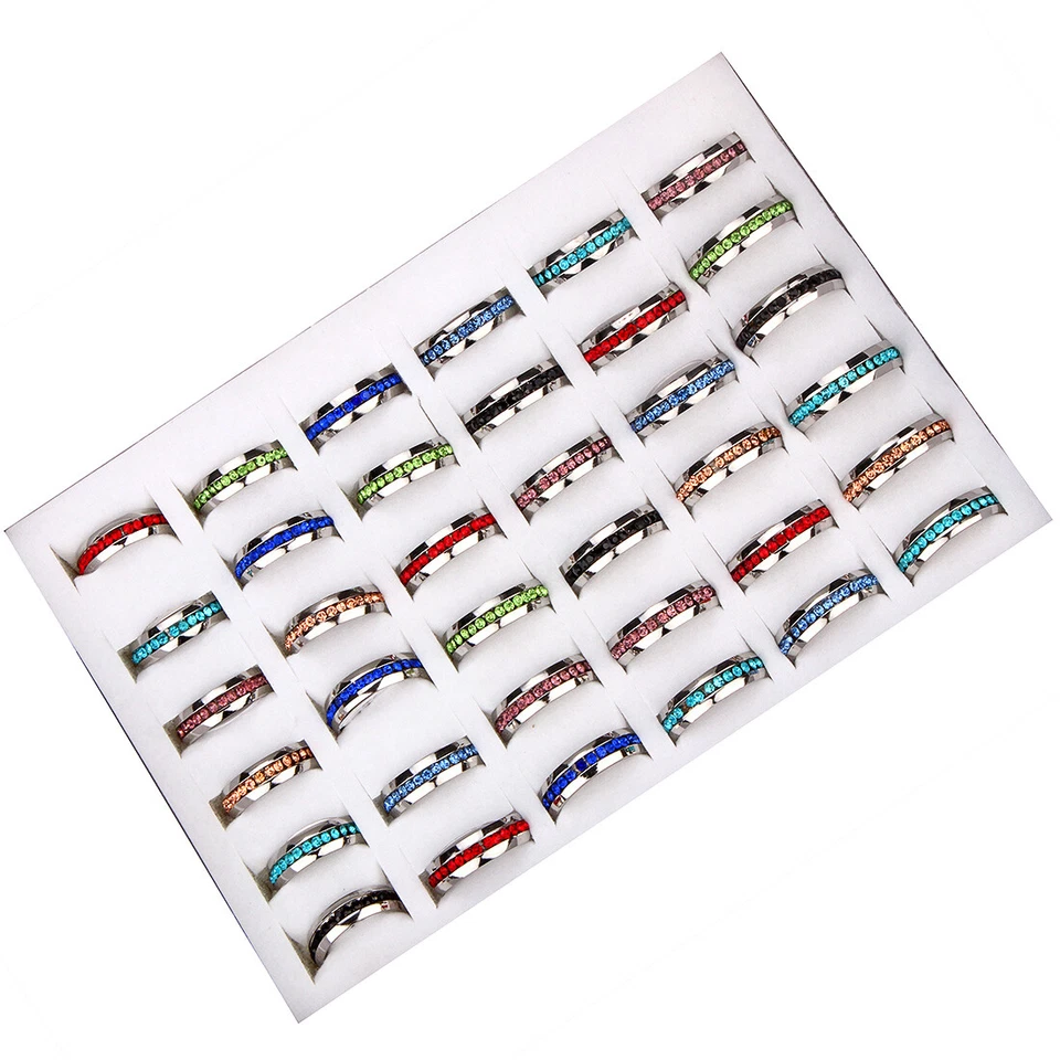 Lotes de 20 piezas de anillos de acero inoxidable con mezcla de colores de diamantes de imitación al por mayor de joyería de moda Foto 4 de 4