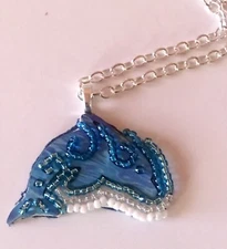 Handmade Blue Dolphin Beaded Art Necklace