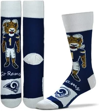 NFL Los Angeles Rams LA Go Rams Mascot Dress Socks Mens Boys 3 Sizes Stafford