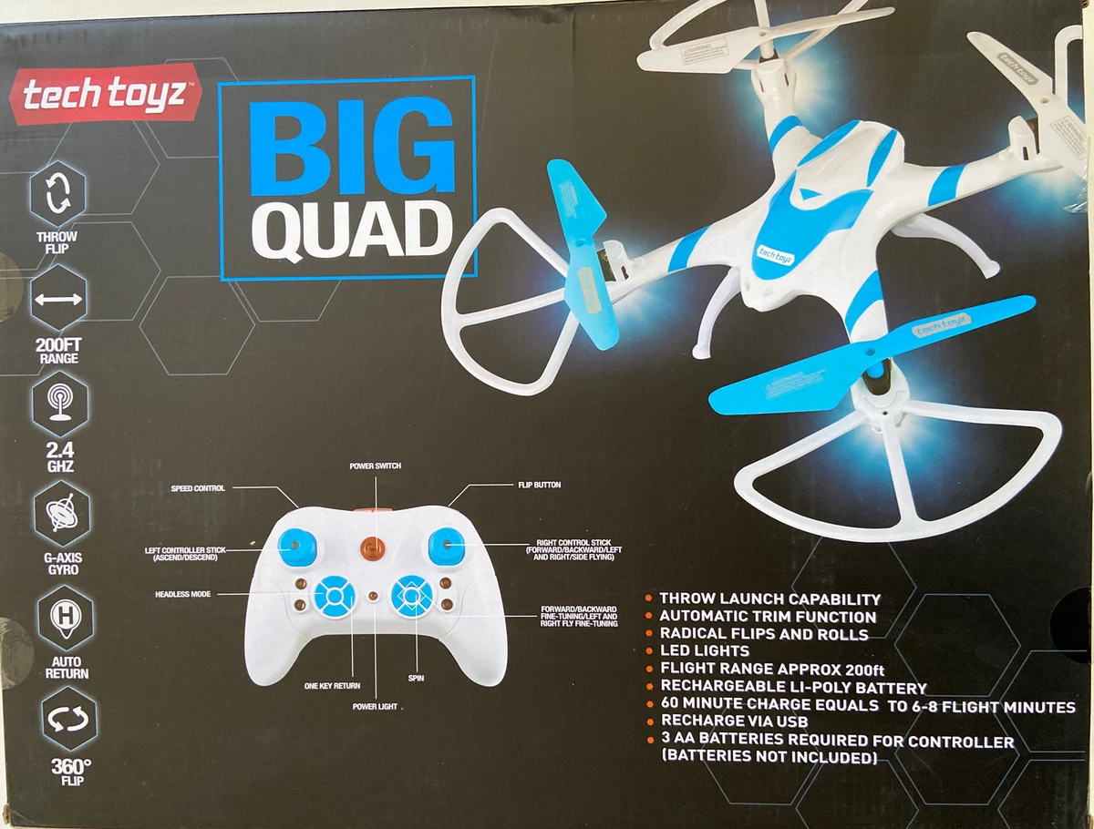 Tech Toyz Big Quad 2.4GHz Wireless Rechargeable Helicopter LED Lights Air Drone