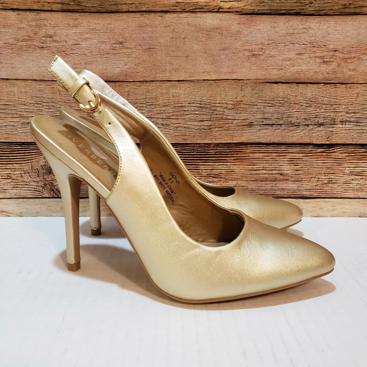 Riverberry Women s Lucy Pointed Toe Sling Back Pump Heels Gold Size 8.5