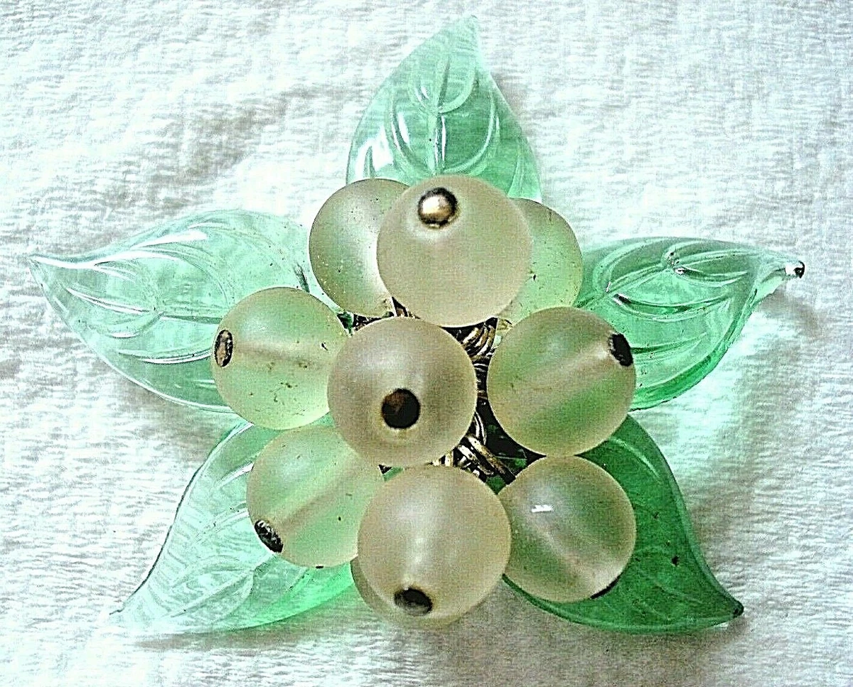 1930 s Miriam Haskell Leaves Frosted glass Beads Wired Flower Brooch
