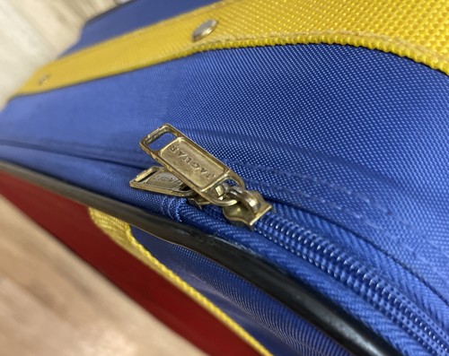 Vintage 90s Jaguar Rolling Carry-on Suitcase. Blue Red Yellow, Color Block - Picture 10 of 12