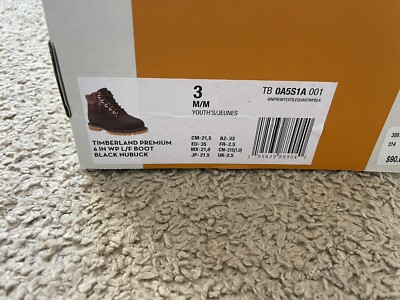 Timberland Premium 6 Inch Heritage Wp Black Nubuck Youth Boots - Size 3