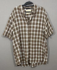 Original Weatherproof Vintage Brown Plaid Button Down Short Sleeve Mens Shirt XL