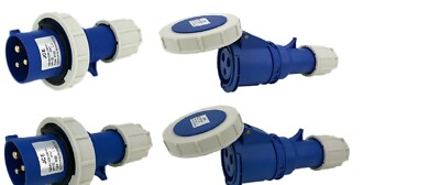 JCE 240V BLAU SCHLEPPSTECKER + KUPPLUNGEN WETTERFEST 16MP - 125AMP IP67 FAST FIT
