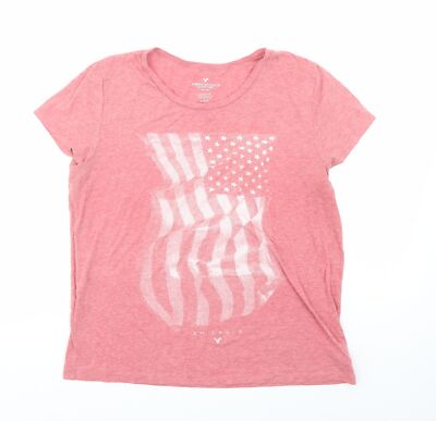 American Eagle Outfitters Damen rosa Baumwolle Basic T-Shirt Größe L Bootsausschnitt