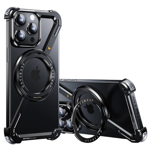 for iPhone 15 14 13 Pro Max Metal Frameless Z Case Aluminum Bumper Kickstand - Imagen 13 de 16