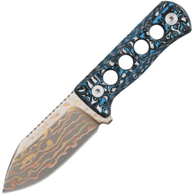 QSP Knife Canary Neck Fixed Knife 2.5'' Copper Damascus Steel Blade Carbon Fiber