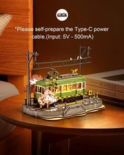 Rolife  3D Wooden Puzzle Model Kits for Adults to Build Sakura Tram with LED