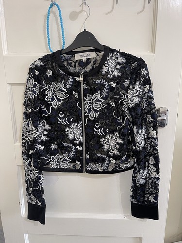 Diane von Furstenberg DVF Embroidered Lace Zip Front Cardigan Womens Size 2