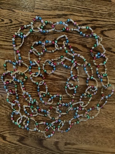 VINTAGE Chenille & Mercury Glass Bead Christmas Tree Garland approx 90” VGC
