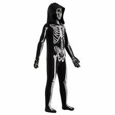 Halloween Skeleton Costume Jumpsuit - Front Back Skeleton Bone Print Kid Sz M
