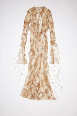 Acne Studios Tie-Detailed Printed Silk-Chiffon Sheer Long Dress Size 36