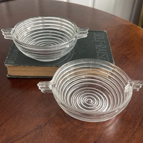 Set of 2-Anchor Hocking Manhattan Glass Bowls 4.75” Vintage-Clear Ribbed Glass