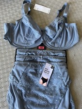 M&S FABULOUS BALCONY BRA 40F GREY BLUE WITH MATCHING HIGH LEGS X 3 SZ 18 BNWT
