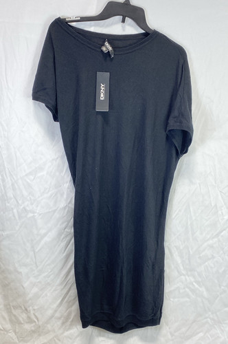 NWT DKNY Womens Black Round Neck Knitted Pullover Sweater Dress Size Medium