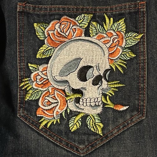 Vintage Y2K Christian Audigier Ed Hardy Jeans w/ Skull Pocket Embroidery Size 40 - Picture 4 of 12
