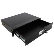 19" 2U Steel Plate DJ Drawer Equipment Cabinet with Keys Black NEW ---