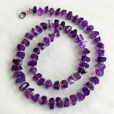 Amethyst Gemstone 7 to 10 mm Size Faceted Nugget Beads 17.5" Necklace