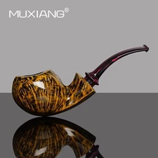 MUXIANG Briar Freehand Tobacco Pipe Smooth Wooden Blowfish Pipe Vulcanite Stem